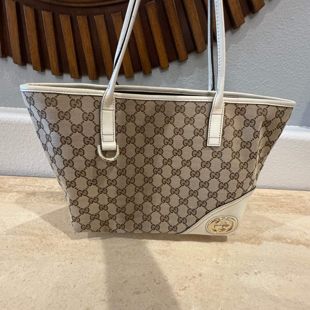 Authentic Gucci Brown and Cream Tote Bag with Iconic Monogram